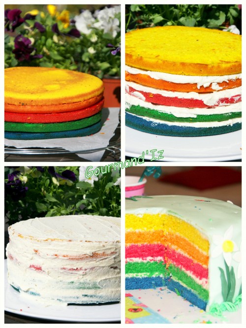 rainbow cake, cake design, gâteau printemps, spring cake, gâteau arc en ciel, pate à sucre
